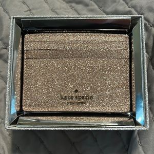 Kate Spade glitter small slim cardholder rose/rose gold new in box with tag
